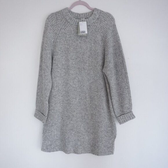 H&M Grey Knit Ribbed Long Sleeve Sweater Midi Dress S NWT - Picture 1 of 13